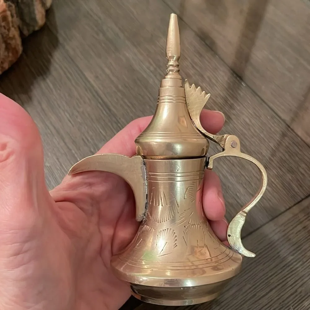Selling a Vignette of Three Brass Pieces, Vase, Bowl, Tiny Pitcher